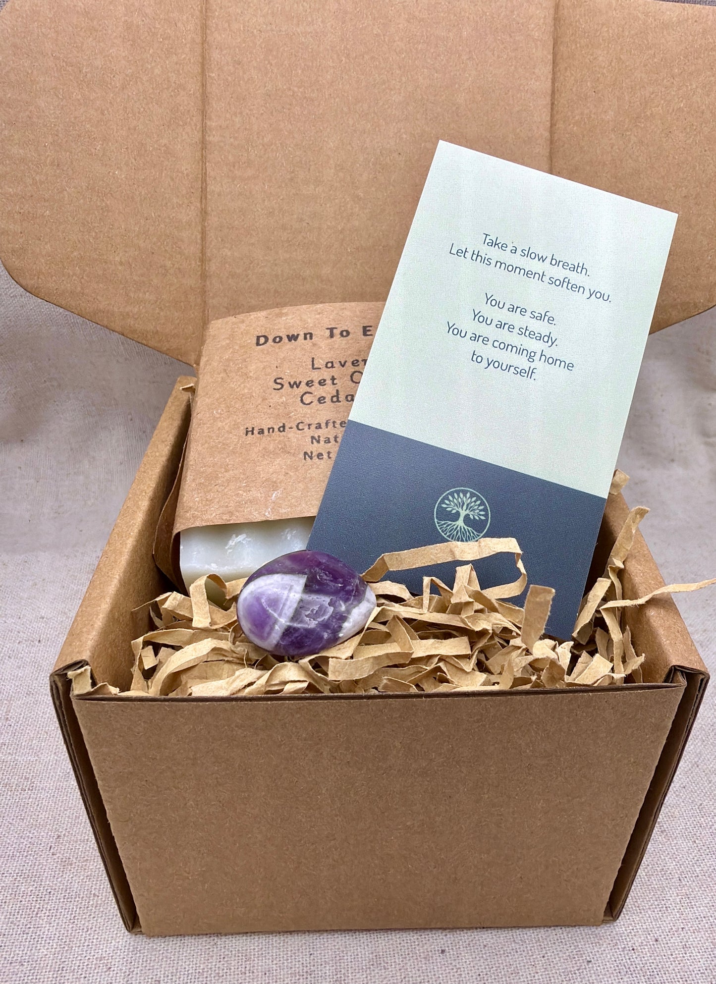 Inner Calm Gift Set — Lavender Soap, Amethyst Stone & Affirmation Card