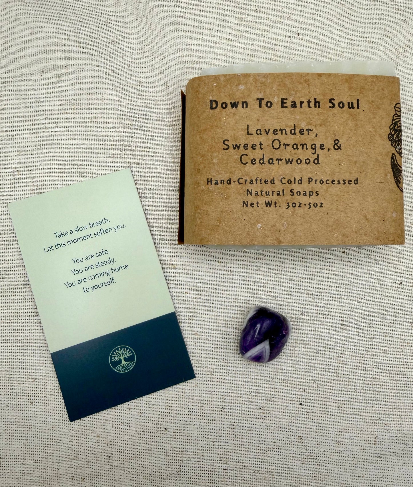 Inner Calm Gift Set — Lavender Soap, Amethyst Stone & Affirmation Card