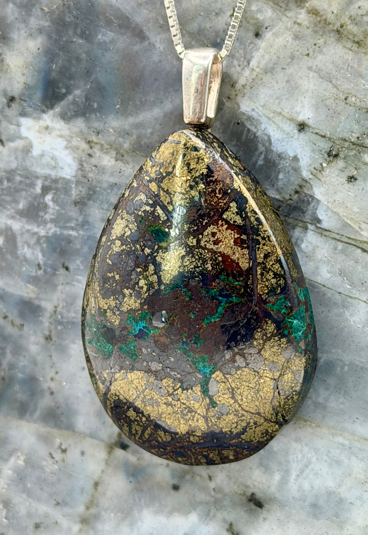 Earth Alchemy — Chrysocolla, Marcasite, Limonite & Hematite Pendant