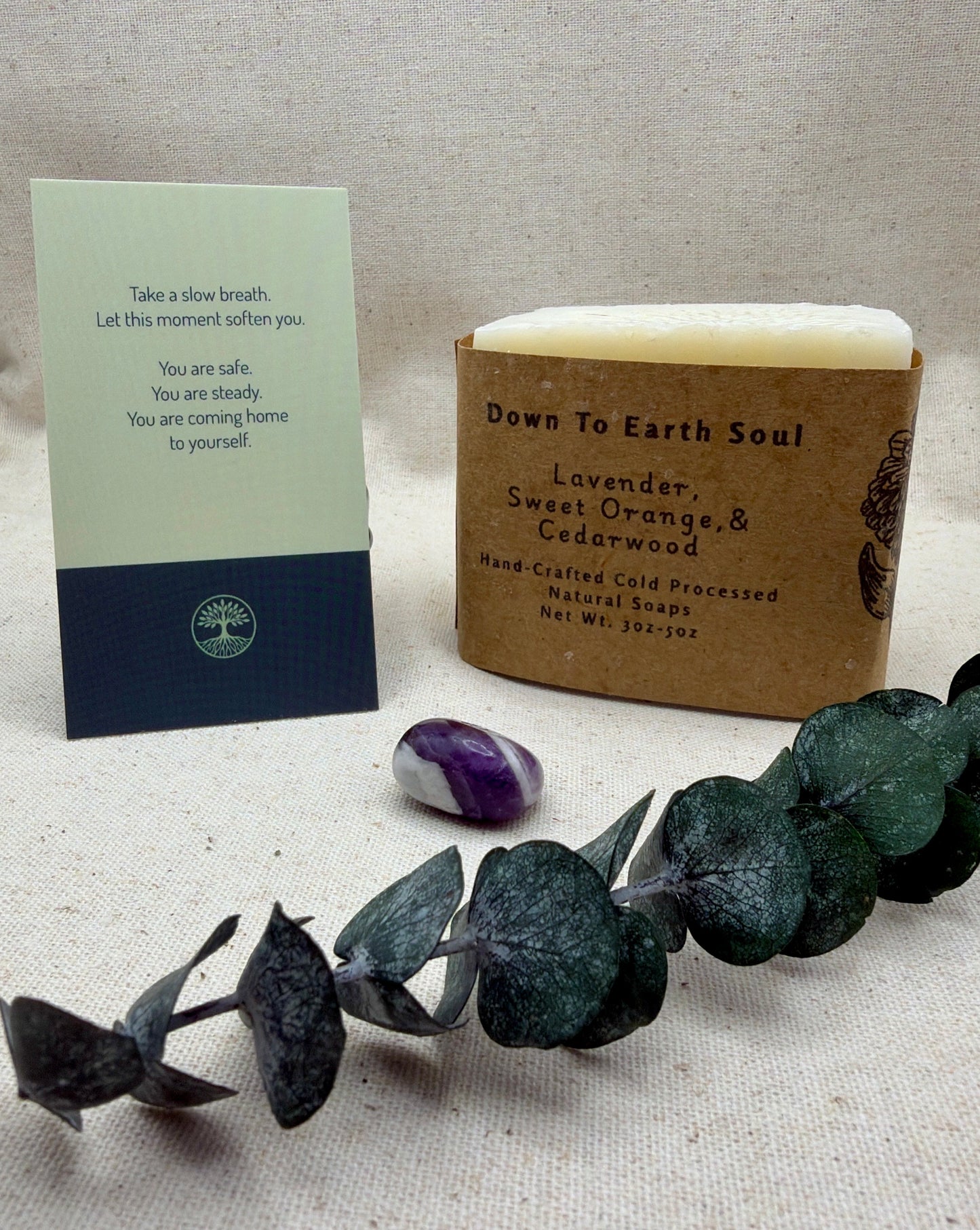 Inner Calm Gift Set — Lavender Soap, Amethyst Stone & Affirmation Card